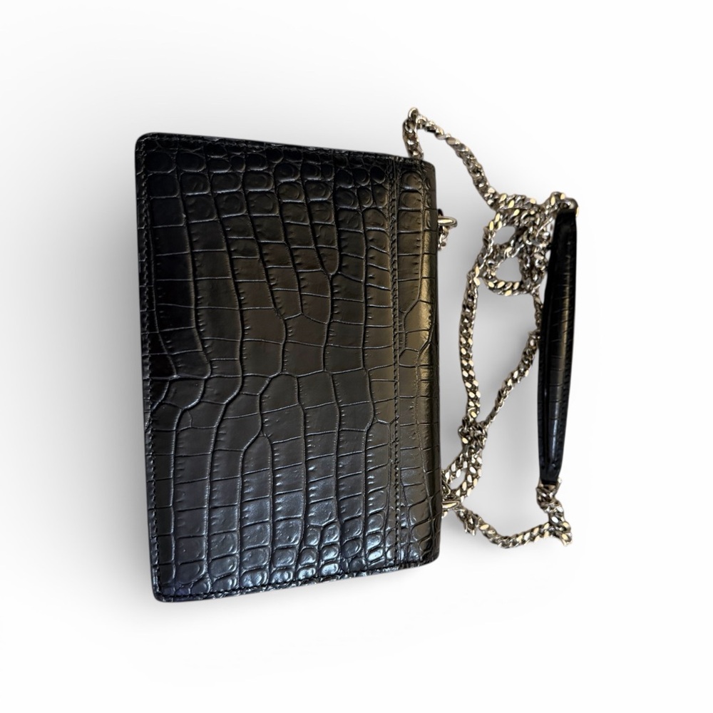 Yves Saint Laurent Black Croc-Embossed Shoulder Bag - Picture 2 of 8